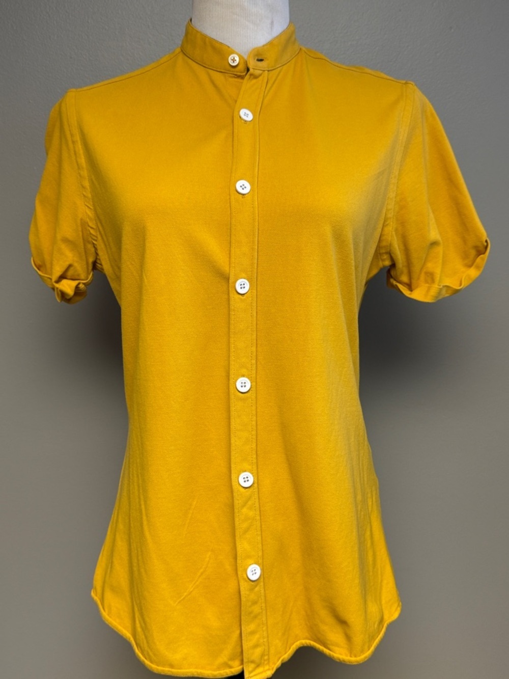 Zara Yellow Slim Fit Button Down Shirt Small Short Sleeve Cotton